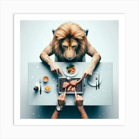 Lion Eats Food Art Print