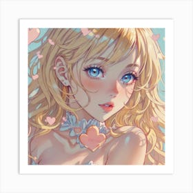 Blonde Hair Girl With Hearts(1) Art Print
