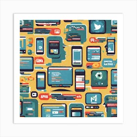 Seamless Pattern Of Mobile Devices Art Print