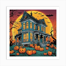 Halloween House With Pumpkins 4 Art Print