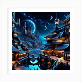 Fantasy City At Night 9 Art Print