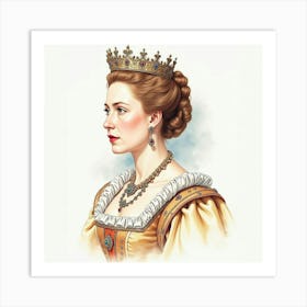 Elegant Watercolor Of Queen Elizabeth I, With Intricate Historical Details 1 Art Print