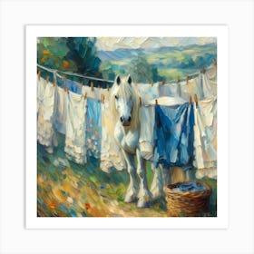 Horse On A Clothesline Art Print