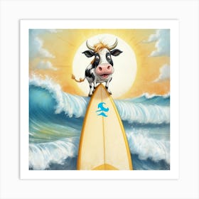 Cow On Surfboard 1 Art Print