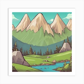 Cartoon Mountain Landscape Art Print