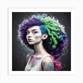 Girl With Colorful Hair 1 Art Print