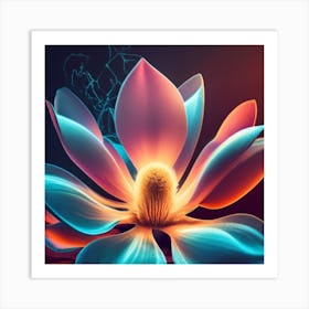 Silhouette of a fluorescent magnolia flower Art Print