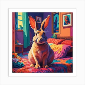 Rabbit In The Bedroom Art Print