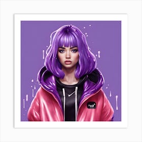 Girl With Purple Hair Art Print