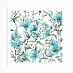 Watercolor Blue Flowers Art Print