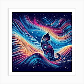 Silhouettes of colorful cat 3 Art Print