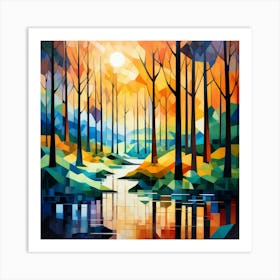 Cubism Art, Abstract forest Art Print