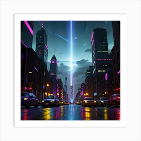 Rain and Neon A City’s Nighttime Charisma Art Print