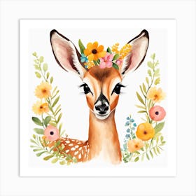 Floral Baby Antelope Nursery Illustration (14) Art Print