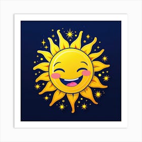 Lovely smiling sun on a blue gradient background 30 Art Print