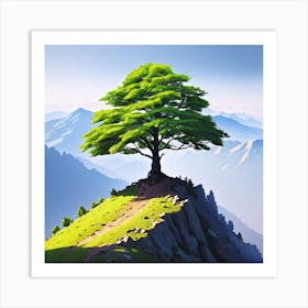 Tree On Top Of Mountain 3 Art Print