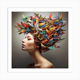 Woman's Head Filled with Birds Art Print