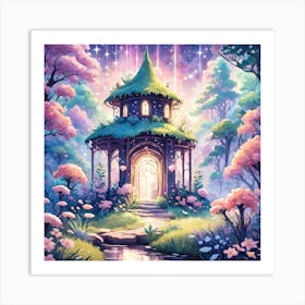 A Fantasy Forest With Twinkling Stars In Pastel Tone Square Composition 203 Art Print