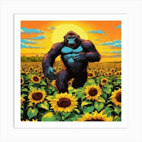 Gorilla In The Sunflower Field Art Print