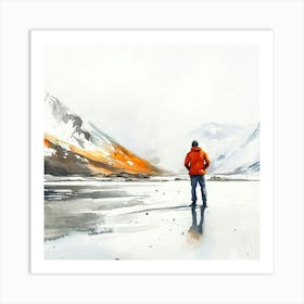 Man Looking At Snowy Mountains Art Print