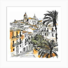 Sketch Of A City In Spain Art Print