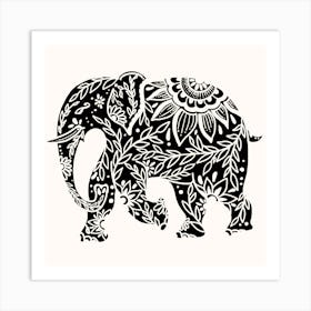 Floral Elephant Safari Square Art Print