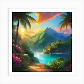 Sunset In The Jungle Art Print