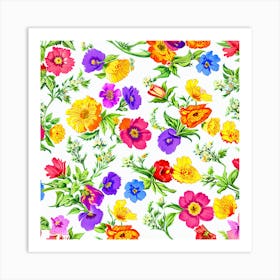 Colorful Flowers On A White Background Art Print