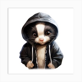 Watercolour Cartoon Skunk In A Hoodie 3 Art Print