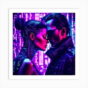Cyberpunk Couple in Love 1 Art Print