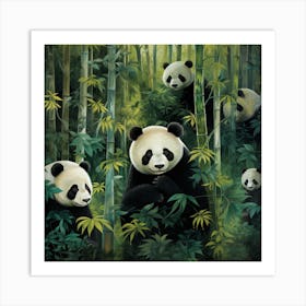 Panda Bears In The Bamboo Forest Art Print