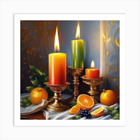 Three Candles On A Table Art Print