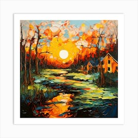 Sunset In The Woods 3 Art Print