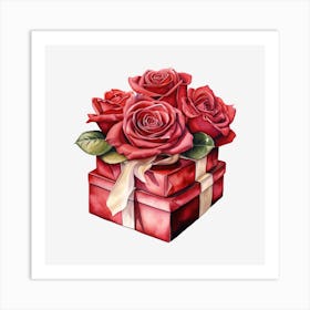 Red Roses In A Gift Box 1 Art Print