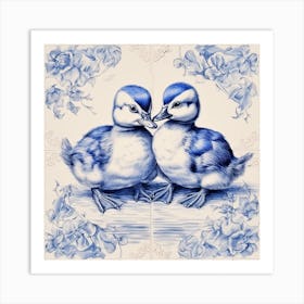 Ducklings Delft Tile Illustration 4 Art Print