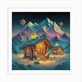 Mountain village snow wooden 6 29 Art Print