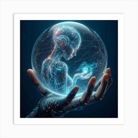 Futuristic Woman Holding A Crystal Ball Art Print