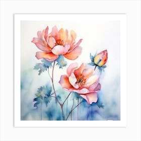 Two Watercolor Roses Art Print