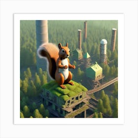 Squirrel On The Roof Of A Factory Art Print