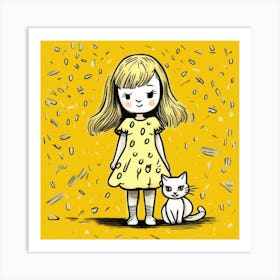 Little Girl And Cat Art Print