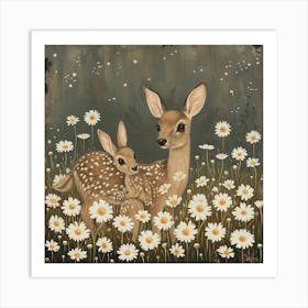 Deer And Rabbits Fairycore Painting 3 Art Print