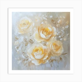 3D Yellow and White Roses Art Print