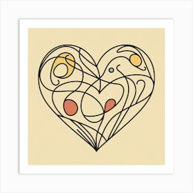 One line, Valentine's day of heart, Picasso style 2 Art Print