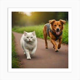 Dog And Cat Running Art Print