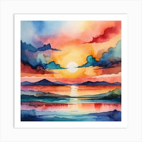 Sunset Watercolor Painting Art Print