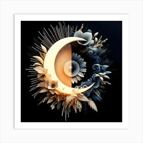 Moon And Flowers 10 Art Print