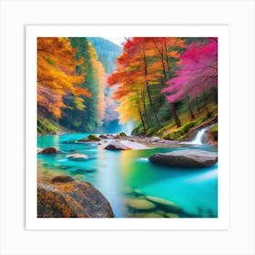 Autumn Forest River Art Print