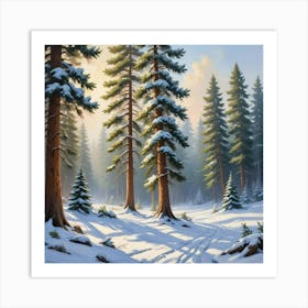 'Snowy Pines' paintings art print Art Print