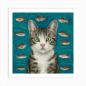 Cat With Fish Art Illustration Painting Fashion 2vzfqioesbui Khi2qc7qq 6ooogv76qh Jbj4muitlrq Art Print