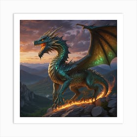 Dragon At Sunset Art Print